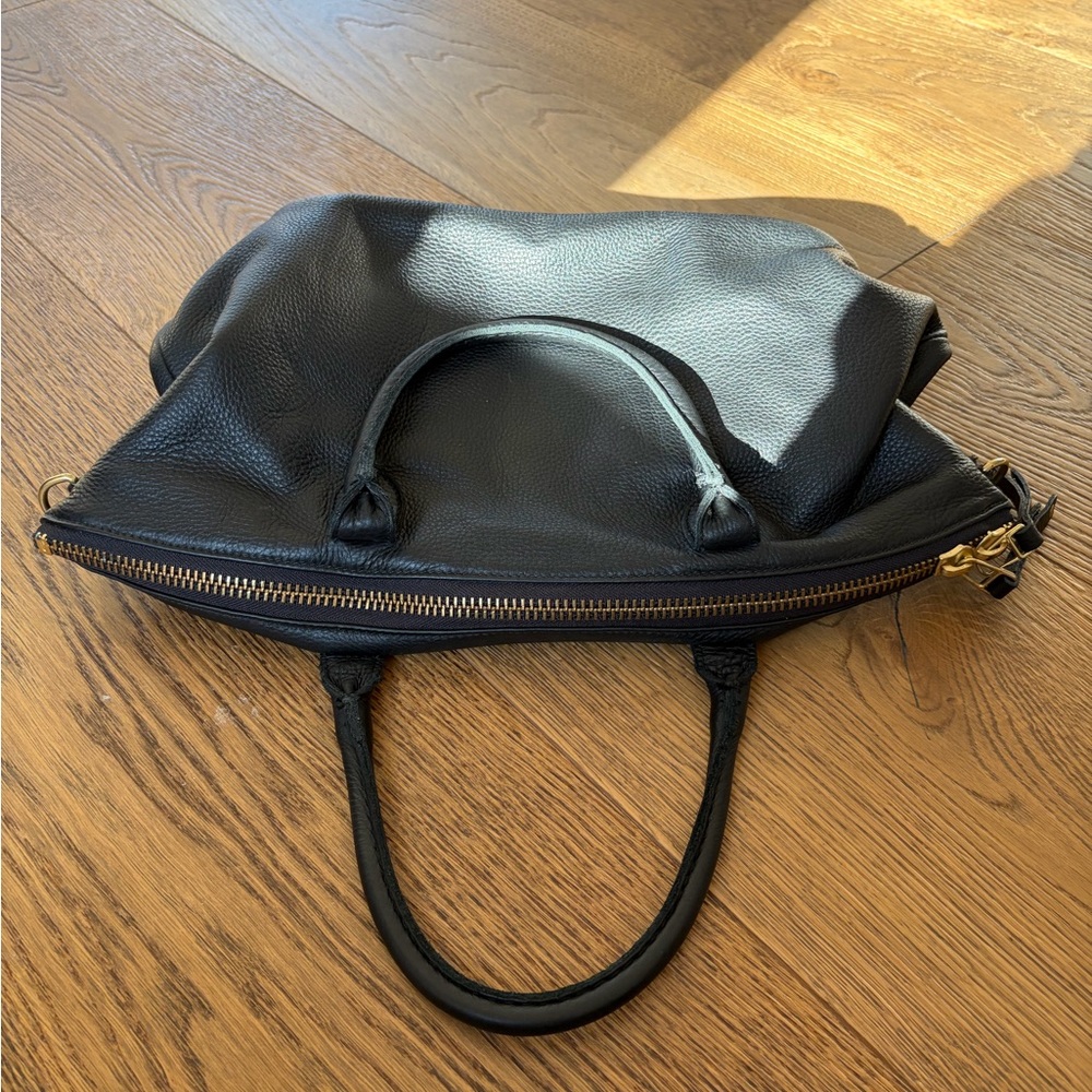 Roots Black Pebbled Leather Satchel with Brass/Gold Hardware - Picture 5 of 15